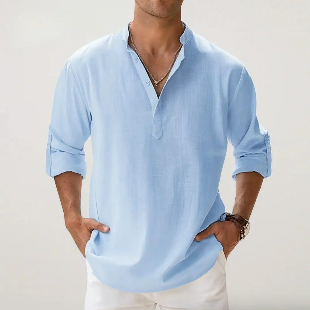 Elbow-Sleeve Button-Up Shirt